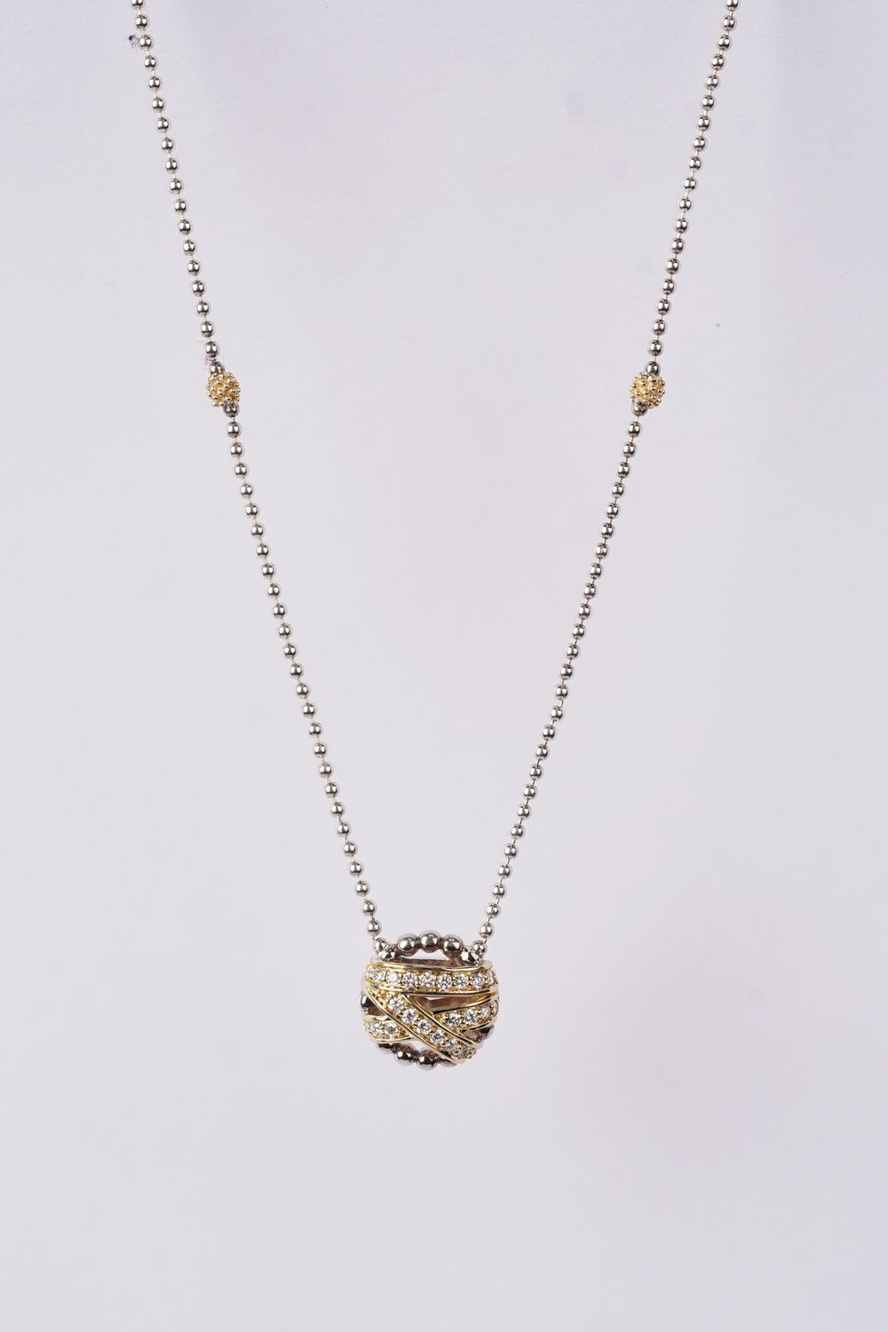 DET- 18KY/Sterling 7.12g .10ctw Lagos Diamond Fashion Necklace 16-18&quot;