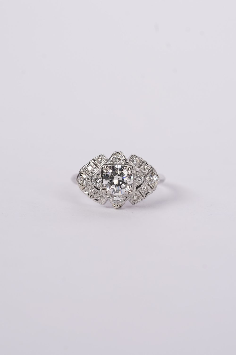 DTTX- Platinum 3.95g .70ctw (.60ctr) J/SI2 European Diamond Antique Ring (size 4.75)