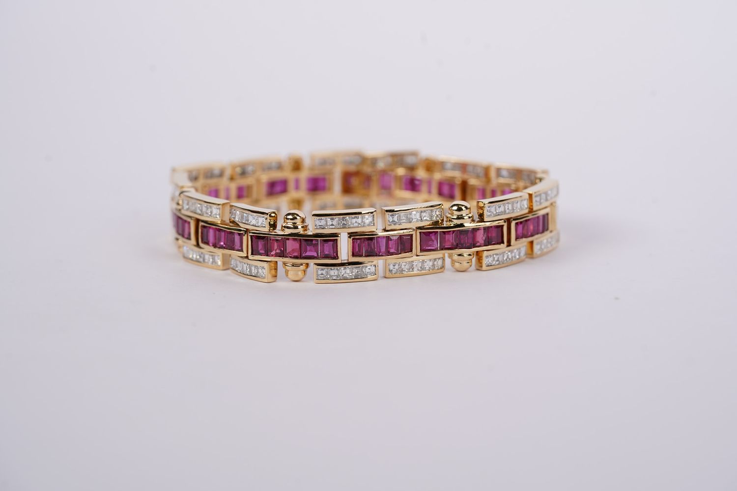 DETT- 18KY 45.67g 18.50ctw Ruby &amp; Diamond Fashion Bracelet 7&quot;