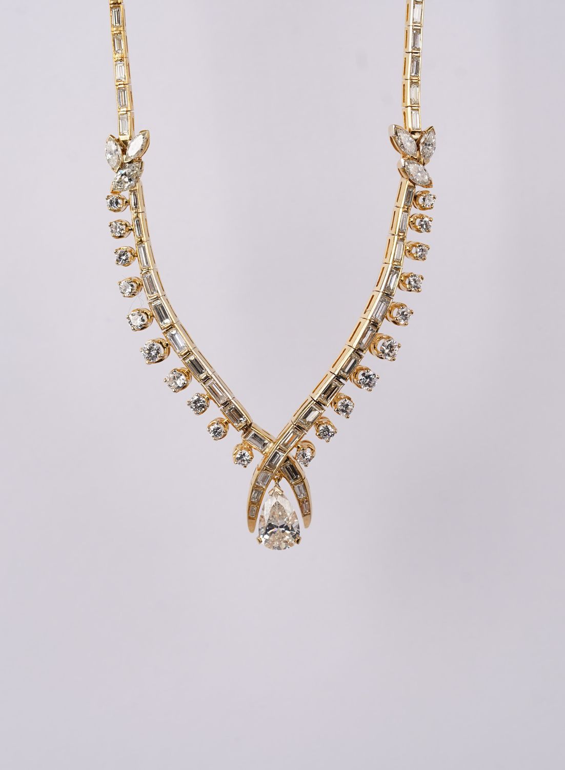 RTPT- Platinum/18KY 42g 11ctw (1.85ctr) L/I1 Pear Diamond Fashion Tennis Necklace 19&quot;
