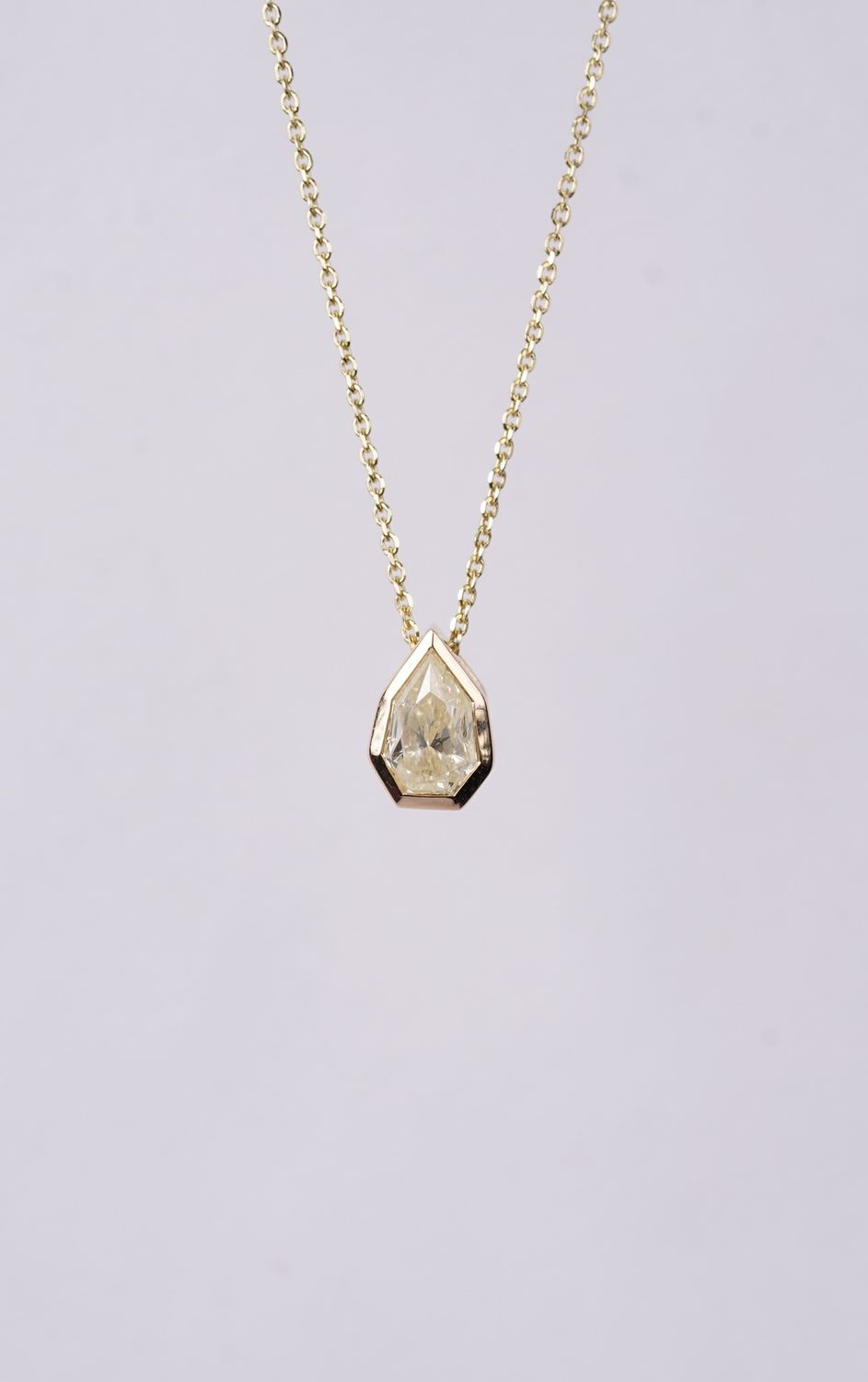 VBNB- 14KY 3.24g 1.10ct FLY/SI2 Dutchess Cut Diamond Bezel Necklace 16-18&quot;