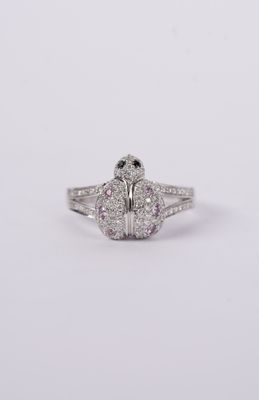 DVTX-18KW 8.0g .71ctw Sapphire &amp; Diamond Ladybug Fashion Ring (size 7.5)