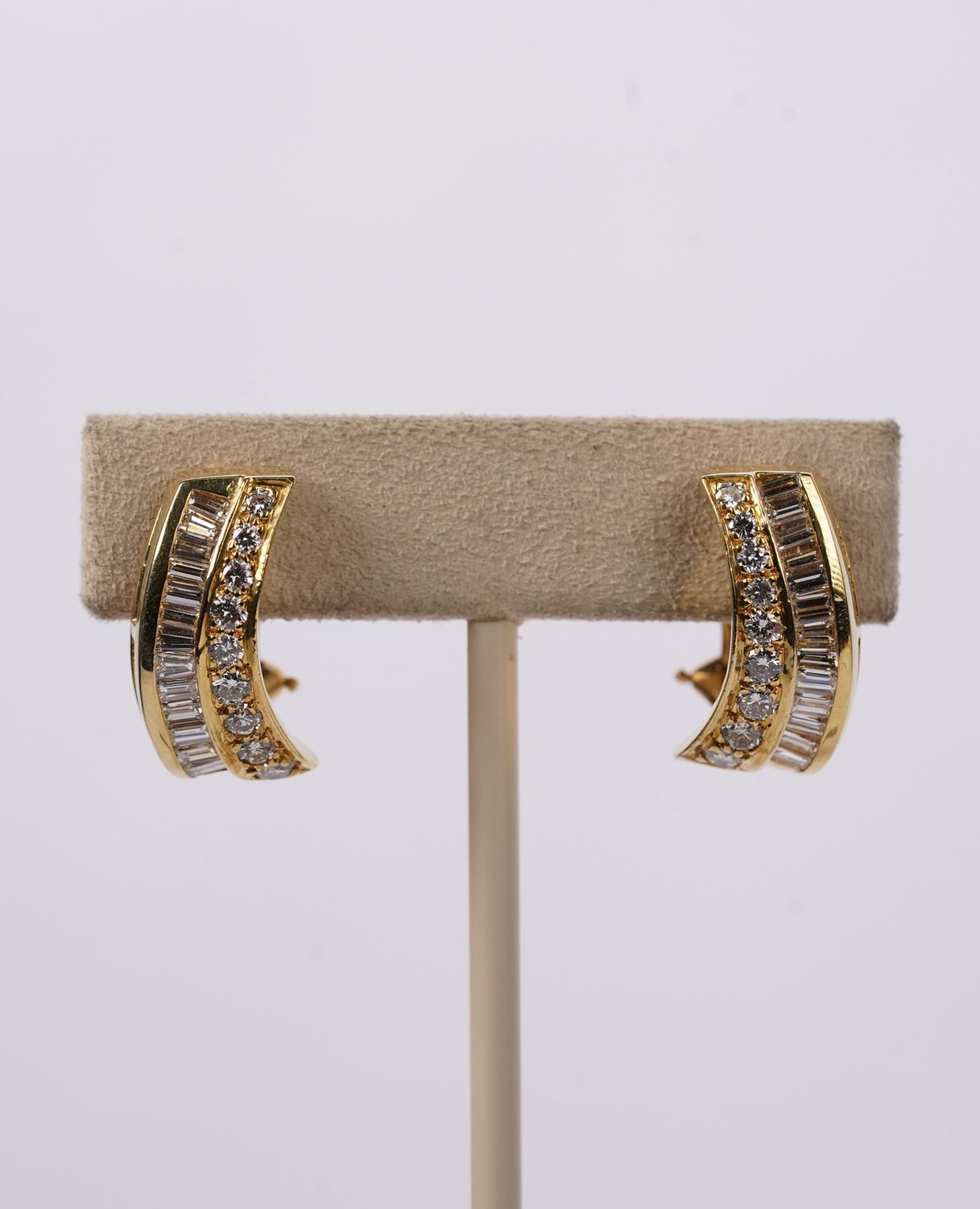 RTTX- 18KY 10.21g 1.50ctw Baguette &amp; Diamond Omega Back Earrings