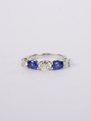 AVTT- 14KW 3.41g 1.00ctw Diamond 1.15ctw Sapphire Stackable Band (size 6)