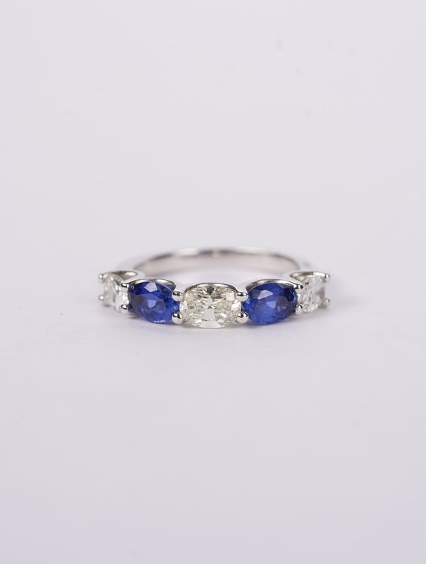 AVTT- 14KW 3.41g 1.00ctw Diamond 1.15ctw Sapphire Stackable Band (size 6)