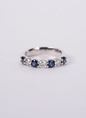 RLL- 14KW 4.23g .57ctw Diamond 1.25ctw Blue Sapphire Wedding Band (size 7)
