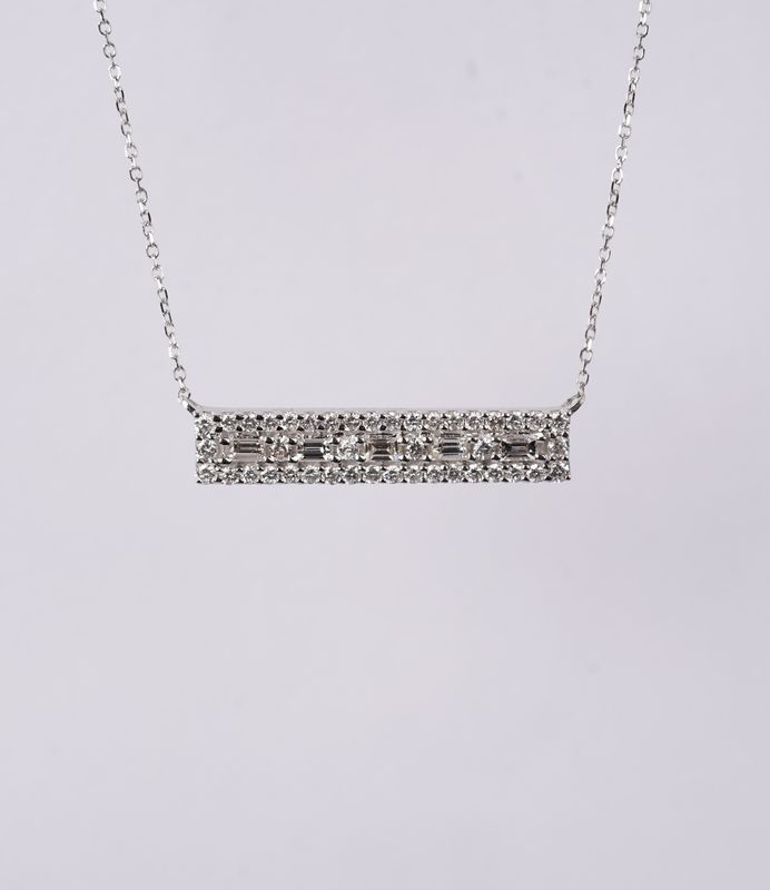 DII- 14KW 3.21g .73ctw Baguette &amp; Round Diamond Bar Necklace 18"