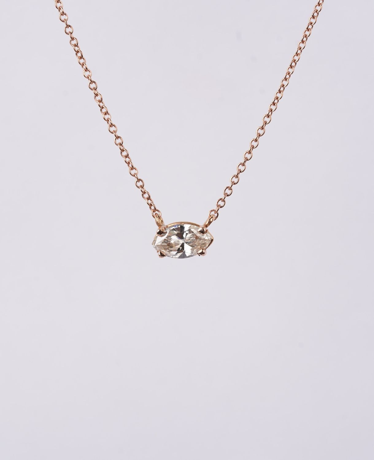 EET- 14KR 1.65g .51ct J/SI2 Marquise Diamond Solitaire Pendant 16&quot;