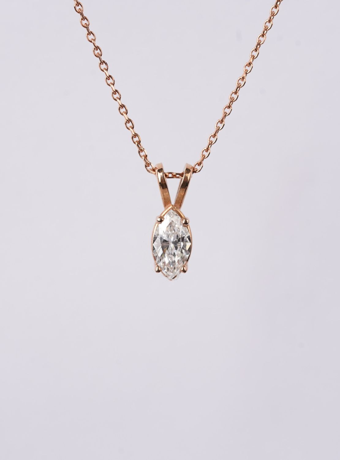 VAET- 14KR 2.53g .77ct F/VS2 Marquise Diamond Solitaire Pendant 18&quot;
