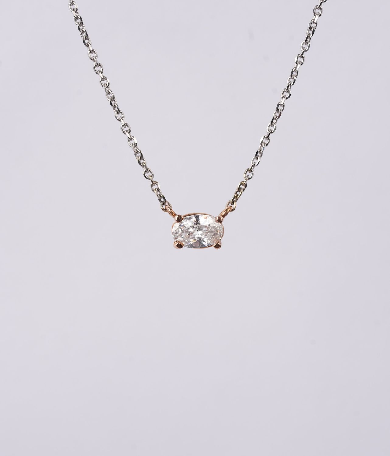 IATX- 14KWR 1.93g .52ct G/SI1 Oval Diamond Solitaire Necklace 16&quot;