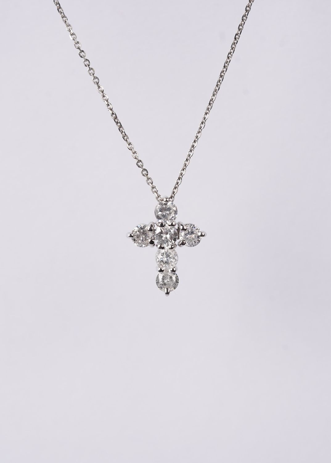 ITB-16-18&quot; 14KW 3.40g 1.15ctw Diamond Cross Necklace