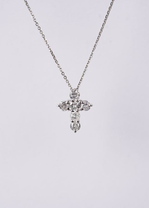 ITB-16-18&quot; 14KW 3.40g 1.15ctw Diamond Cross Necklace