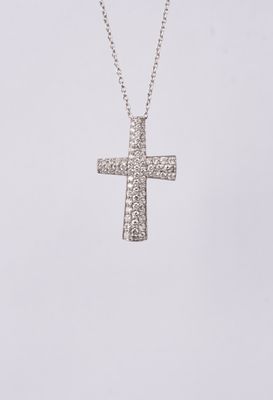 DAT- 18KW 3.45g .50ctw Pave Diamond Cross Pendant 16-18&quot;
