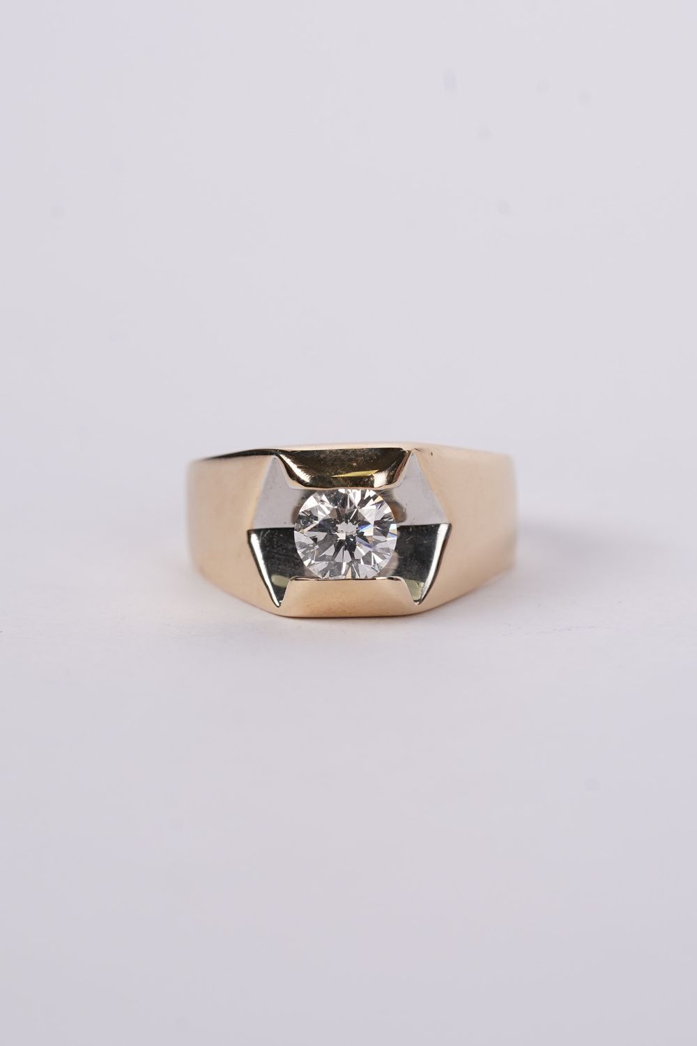 VAET- 14KY 9.71g 1.00ct J/SI2 Round Diamond Single Stone Men&#39;s Ring (size 9)