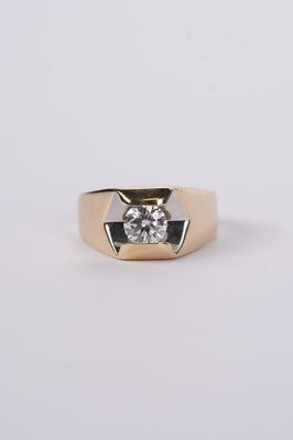 VAET- 14KY 9.71g 1.00ct J/SI2 Round Diamond Single Stone Men&#39;s Ring (size 9)