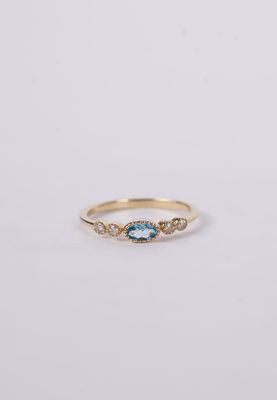 VRI- 14KY 1.6g .10ctw Diamond .22ctw Blue Topaz Fashion Ring (size 7)