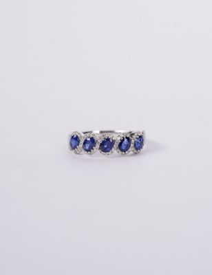 RTI 18KW 3.11g .21ctw Diamond 1.15ctw Blue Sapphire Stackable Ring (size 6.75)