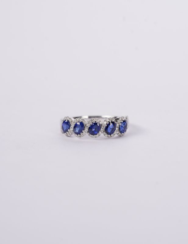 RTI 18KW 3.11g .21ctw Diamond 1.15ctw Blue Sapphire Stackable Ring (size 6.75)