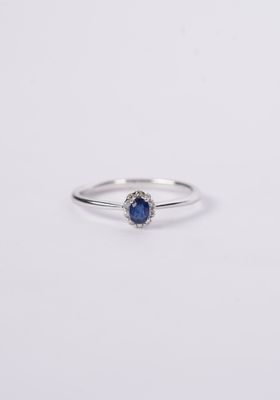 VET- 14KW 1.59g .05ctw Sapphire &amp; Diamond Halo Fashion Ring (size 7)