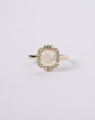 EREX- 14KY 3.63g 1.61ctw (1.40ctr) Opal &amp; Diamond Halo Fashion Ring (size 7)