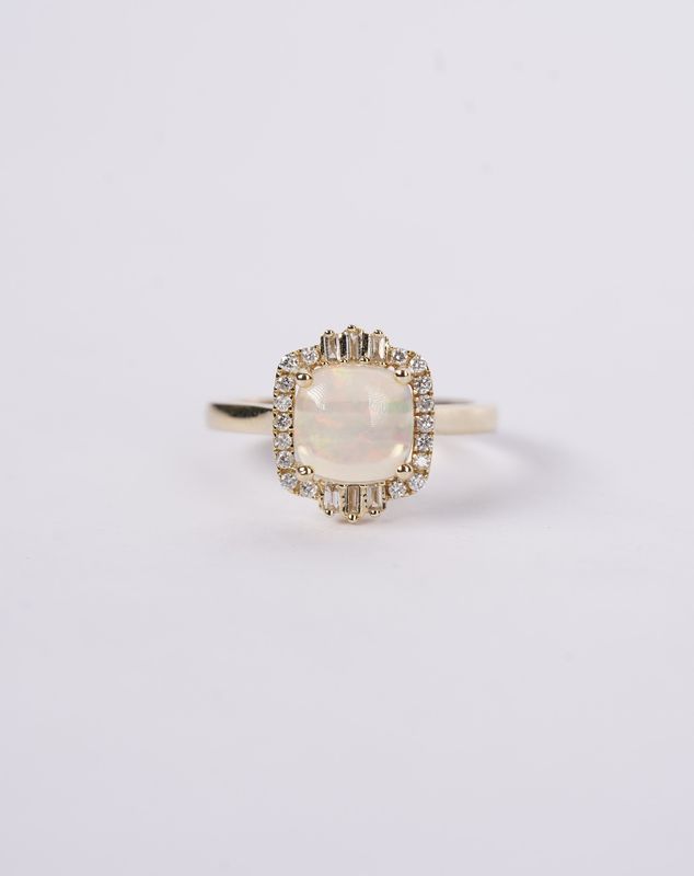 EREX- 14KY 3.63g 1.61ctw (1.40ctr) Opal &amp; Diamond Halo Fashion Ring (size 7)