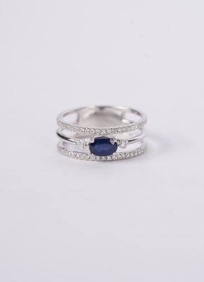 BDTX- 14KW 4.41g .98ctw (.65ctr) Sapphire &amp; Diamond Fashion Ring (size 7)