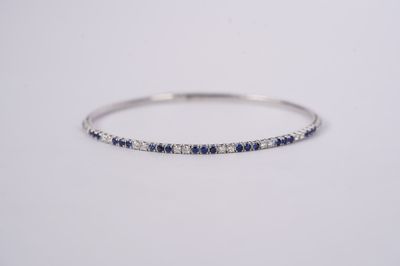 LDTX- 14KW 6.08g .93ctw Sapphire &amp; Diamond Flex Bangle Bracelet