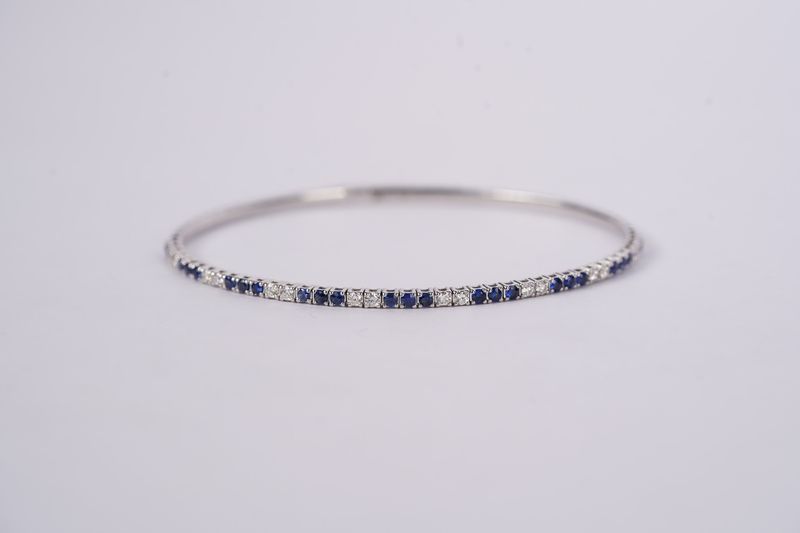 LDTX- 14KW 6.08g .93ctw Sapphire &amp; Diamond Flex Bangle Bracelet