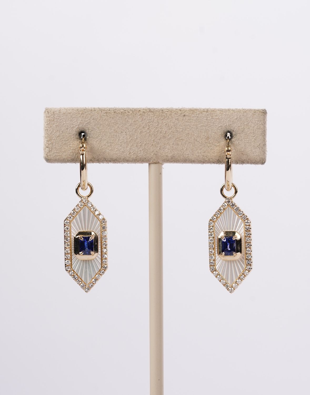 BTTX- 14KY 4.97g .37ctw Diamond .60ctw Sapphire, Diamond &amp; MOP Dangle Earrings