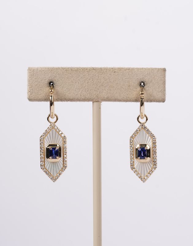 BTTX- 14KY 4.97g .37ctw Diamond .60ctw Sapphire, Diamond &amp; MOP Dangle Earrings