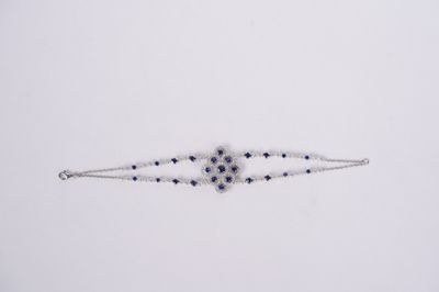 AETT- 18KW 12.77g 7.00ctw Sapphire &amp; Diamond Tennis Bracelet 7&quot;