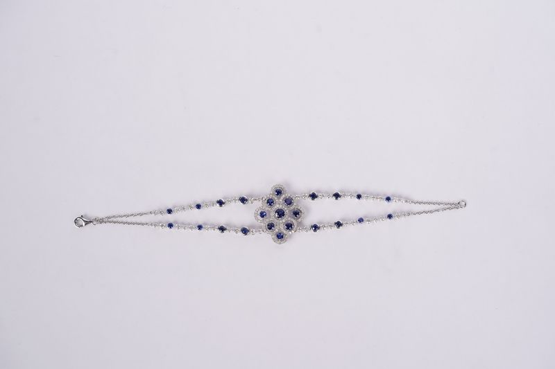 AETT- 18KW 12.77g 7.00ctw Sapphire &amp; Diamond Tennis Bracelet 7&quot;