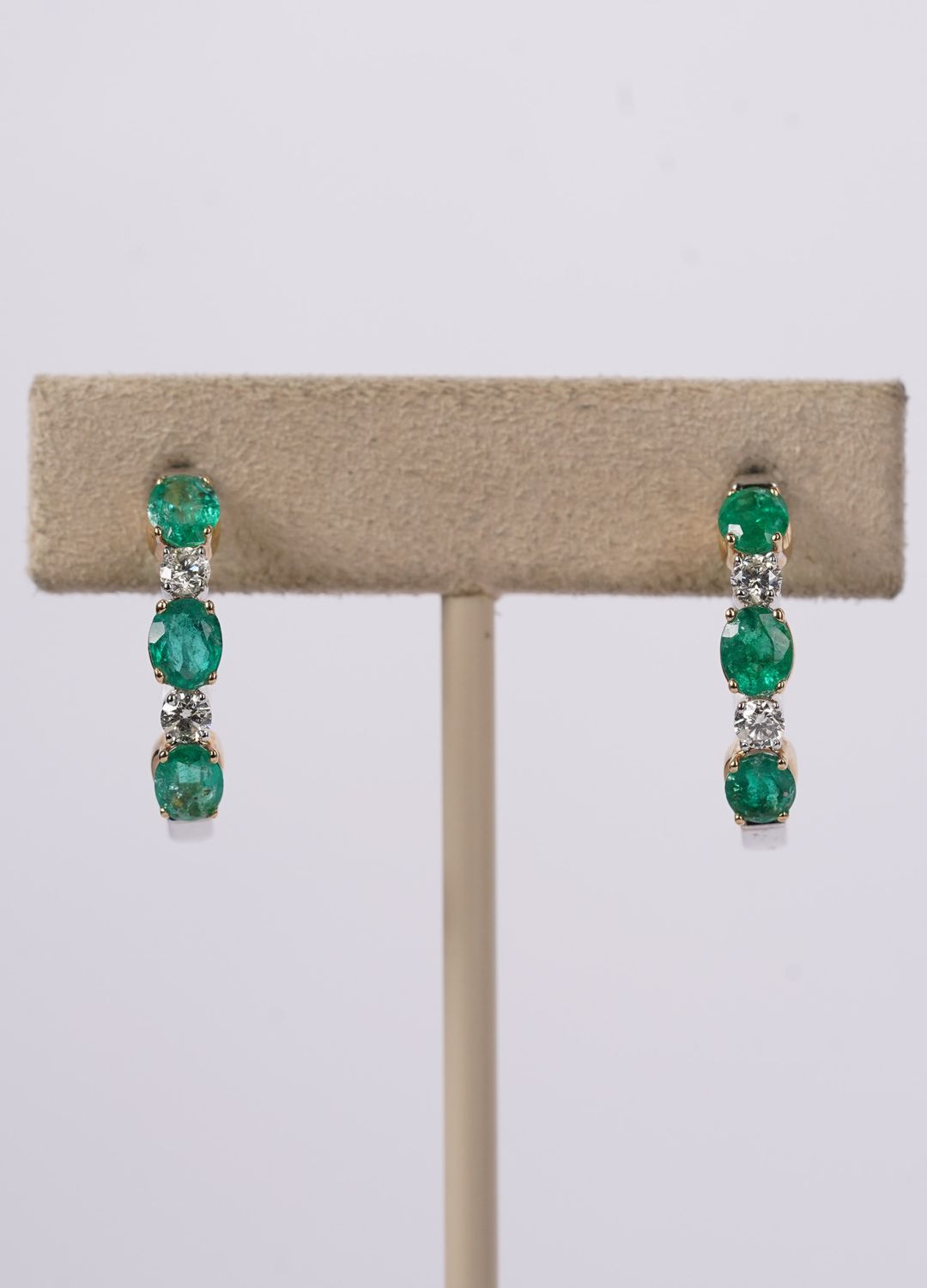 RTT- 14KWY 5.44g 2.41ctw Emerald &amp; Diamond Hoop Earrings