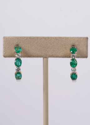 RTT- 14KWY 5.44g 2.41ctw Emerald &amp; Diamond Hoop Earrings