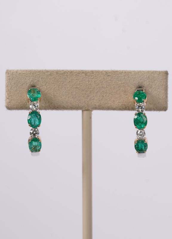 RTT- 14KWY 5.44g 2.41ctw Emerald &amp; Diamond Hoop Earrings