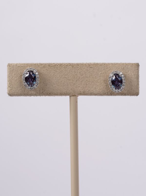 NAV- 14KW 2.12g 1.35ctw Created Alexandrite &amp; Diamond Halo Stud Earrings