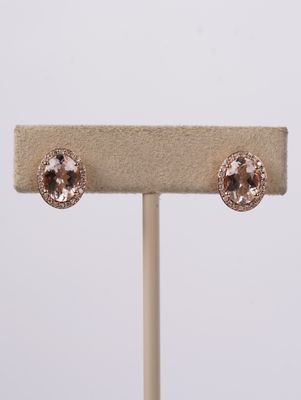 NAE- 14KR 2.20g 2.28ctw (2.10ctrs) Morganite &amp; Diamond Halo Earrings