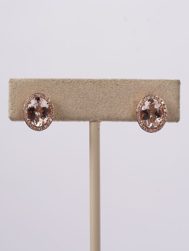 NAE- 14KR 2.20g 2.28ctw (2.10ctrs) Morganite &amp; Diamond Halo Earrings