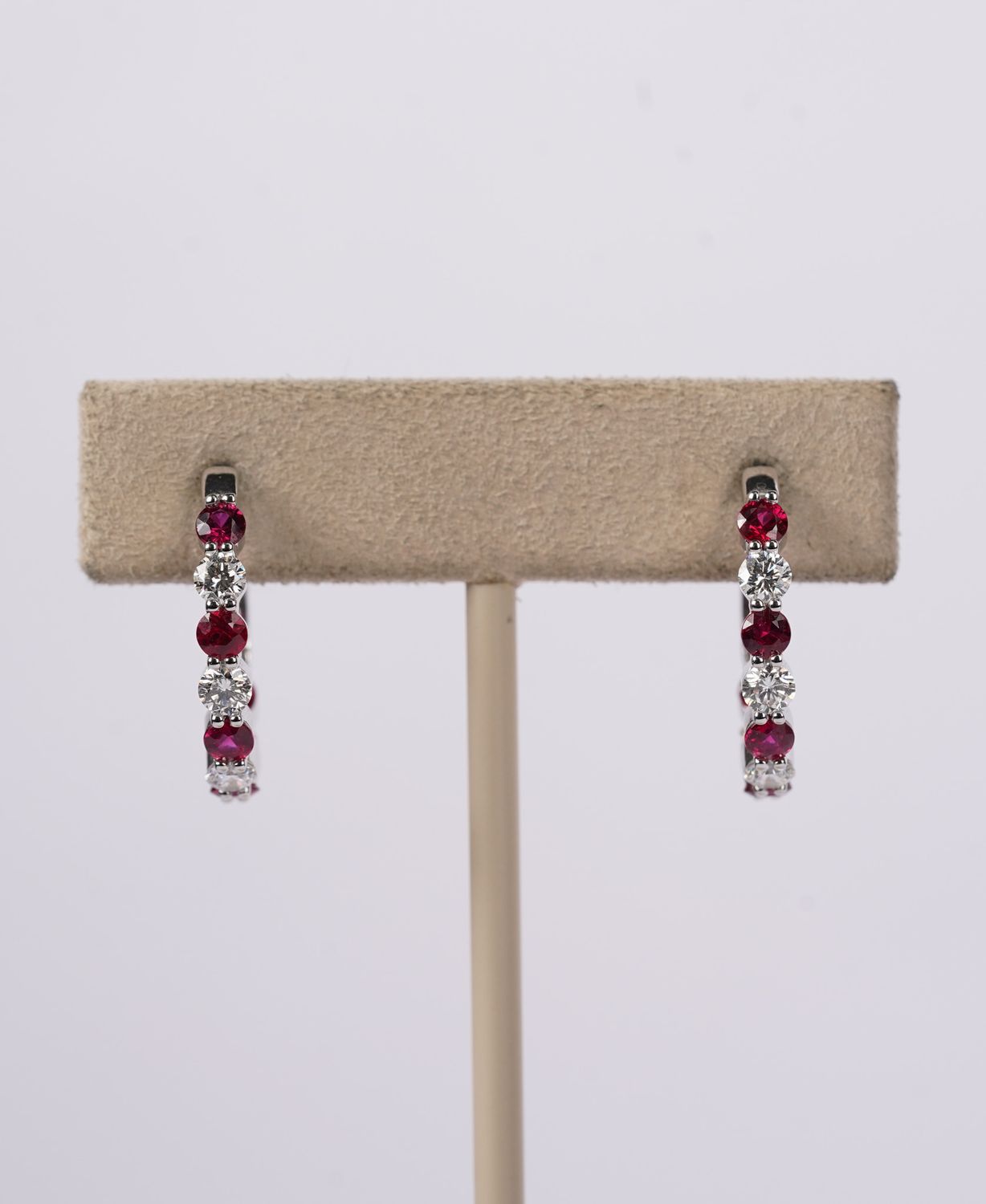 VERT-18KW 3.3g 2.17ctw Ruby &amp; Diamond Hoop Earrings
