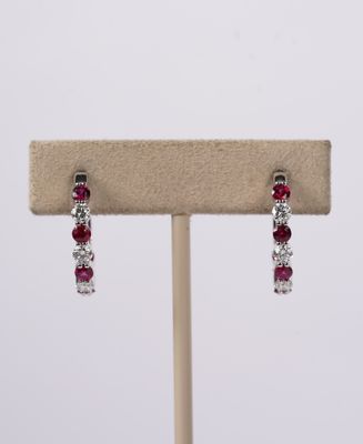 VERT-18KW 3.3g 2.17ctw Ruby &amp; Diamond Hoop Earrings
