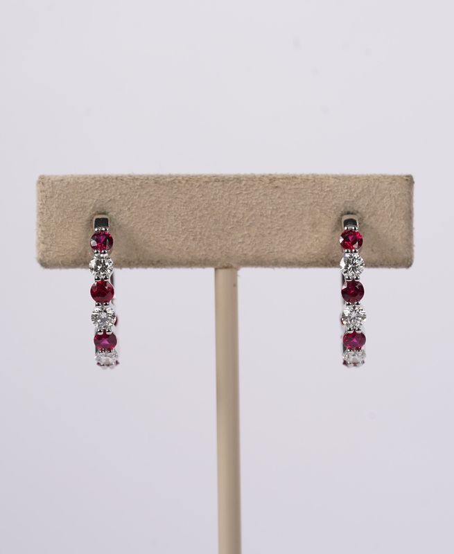 VERT-18KW 3.3g 2.17ctw Ruby &amp; Diamond Hoop Earrings