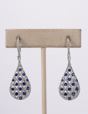 VAII- 14KW 6.04g 2.20ctw Sapphire &amp; Diamond Dangle Earrings