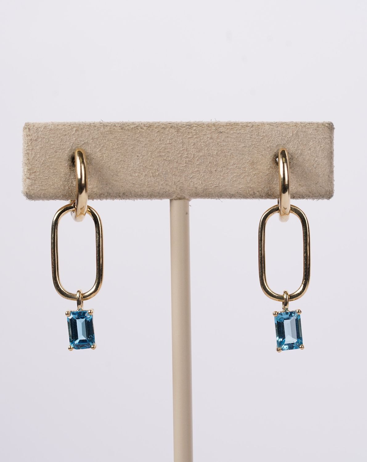 AIR- 14KY 3.30g 6x4mm Emerald Cut Blue Topaz Paperclip Earrings