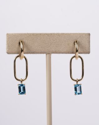 AIR- 14KY 3.30g 6x4mm Emerald Cut Blue Topaz Paperclip Earrings