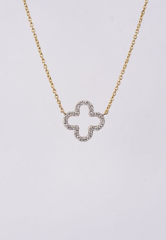 DEAX- 14KY 2.12g .25ctw Diamond Open Clover Pendant 16-18&quot;