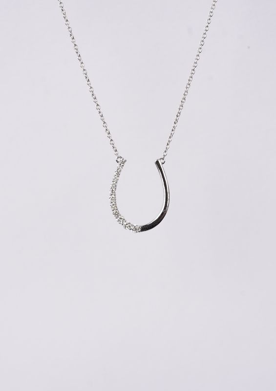 AIE- 16-18&quot; 14KW 1.9g .16ctw Diamond Horseshoe Necklace