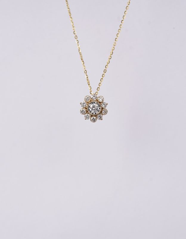 NLE- 14KY 1.80g .60ctw Diamond Halo Pendant 18"
