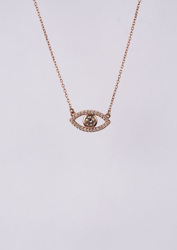 NET- 14KR 2.48g .50ctw (.25ctr) Chocolate Diamond Evil Eye Necklace 18"