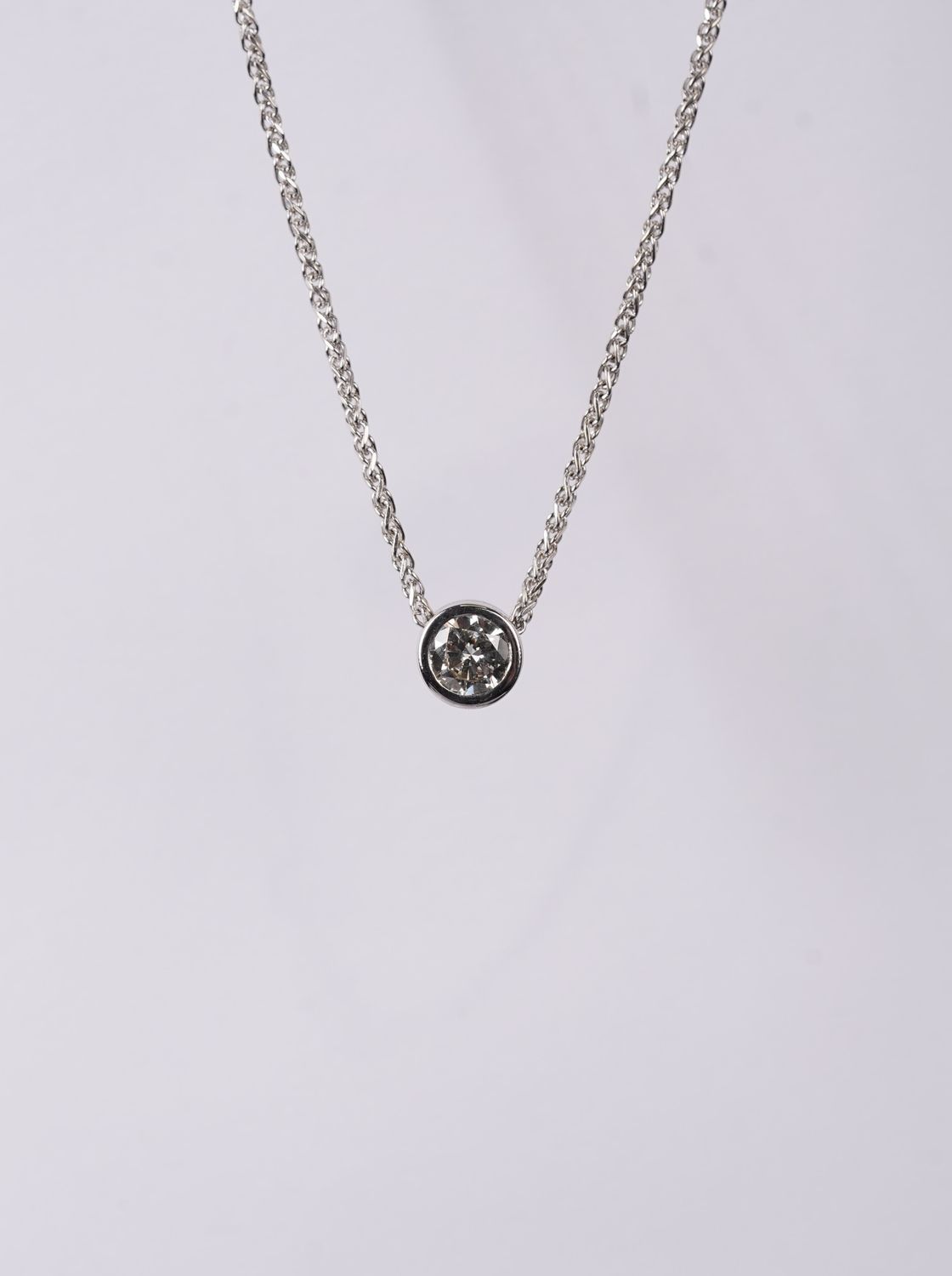 DTTX- 14KW 4.97g .60ct J/SI1 Round Solitaire Diamond Bezel Necklace