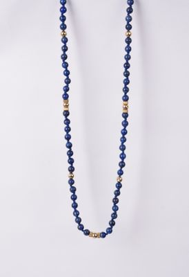 TPT- 14KY 6mm Lapis &amp; Gold Beaded Necklace 34&quot;